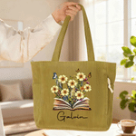 Personalised Book Birth Flowers Corduroy Tote Bag with Name Daily Use Birthday Gift for Women Girls