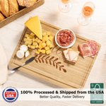 Personalized Engraved Wheat Leaf Name FSC Bamboo Kitchen Charcuterie Cutting Board with Juice Groove Ship from USA Wedding Gift for Family Friend