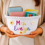 Personalized Rainbow Flower Cotton Woven Storage Basket with Text Teachers' Day Back to School Appreciation Gift for Teachers
