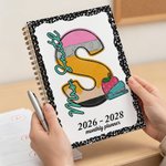 Personalised Pencil Initial 2026-2028 Planner A5 Spiral Notebook with Name and Monthly Planner Pages Birthday Teacher's Day Gift for Teacher