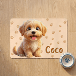 Personalised Pet Photo Paw Print Waterproof Non-Slip PU Leather Pet Food Mat with Name Home Decor Birthday Gift for Pet Lovers