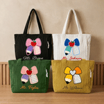 Personalised Imitation Winding Style Bow Teacher Corduroy Tote Bag with Text Daily Use Back to School Birthday Gift for Woman Teacher
