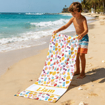 Personalised Cute Ice Cream Sun Crab Cloud Pattern Quick Dry Oversized Beach Towel with Name Beach Party Birthday Gift for Kids Friends Family