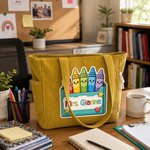 Personalized Pencil Teacher Theme Design Large Capacity Corduroy Tote Bag with Title & Surname Thank You Birthday Gift for Teacher