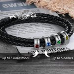 Personalised Braided Leather Birthstone Bracelet with Name