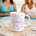 Personalised Sweet Bow Mahjong Design 11 oz 15 oz Ceramic Mug with Name Birthday Mahjong Club Gift for Mahjong Lover