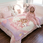 Personalized Fantasy Cartoon Kid Photo Pet Companion Soft Throw Blanket with Name Home Decor Baby Shower Birthday Gift for New Parents Kids