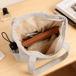 Personalised Imitation Winding Style Bow Teacher Corduroy Tote Bag with Text Daily Use Back to School Birthday Gift for Woman Teacher