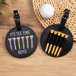 Personalisiert „It's Tee Time“ – bunter Golf-Tee aus PU-Leder, Golf-Tee-Halter, Taschenanhänger mit Namen – Geschenk zum Spieltag oder Geburtstag für Golfer und Golfbegeisterte