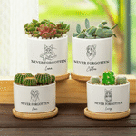 Personalised Never Forgotten Line Drawing Succulent Planter Pot with Bamboo Tray and Pet Name Sympathy Loss of Pet Memorial Gift for Pet Owner