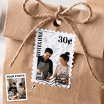 Personalized Linear Floral Stamp Design Photo Sticker with Text and Face Value Daily Use Vacation Travel Birthday Gift for Couples Family Friends