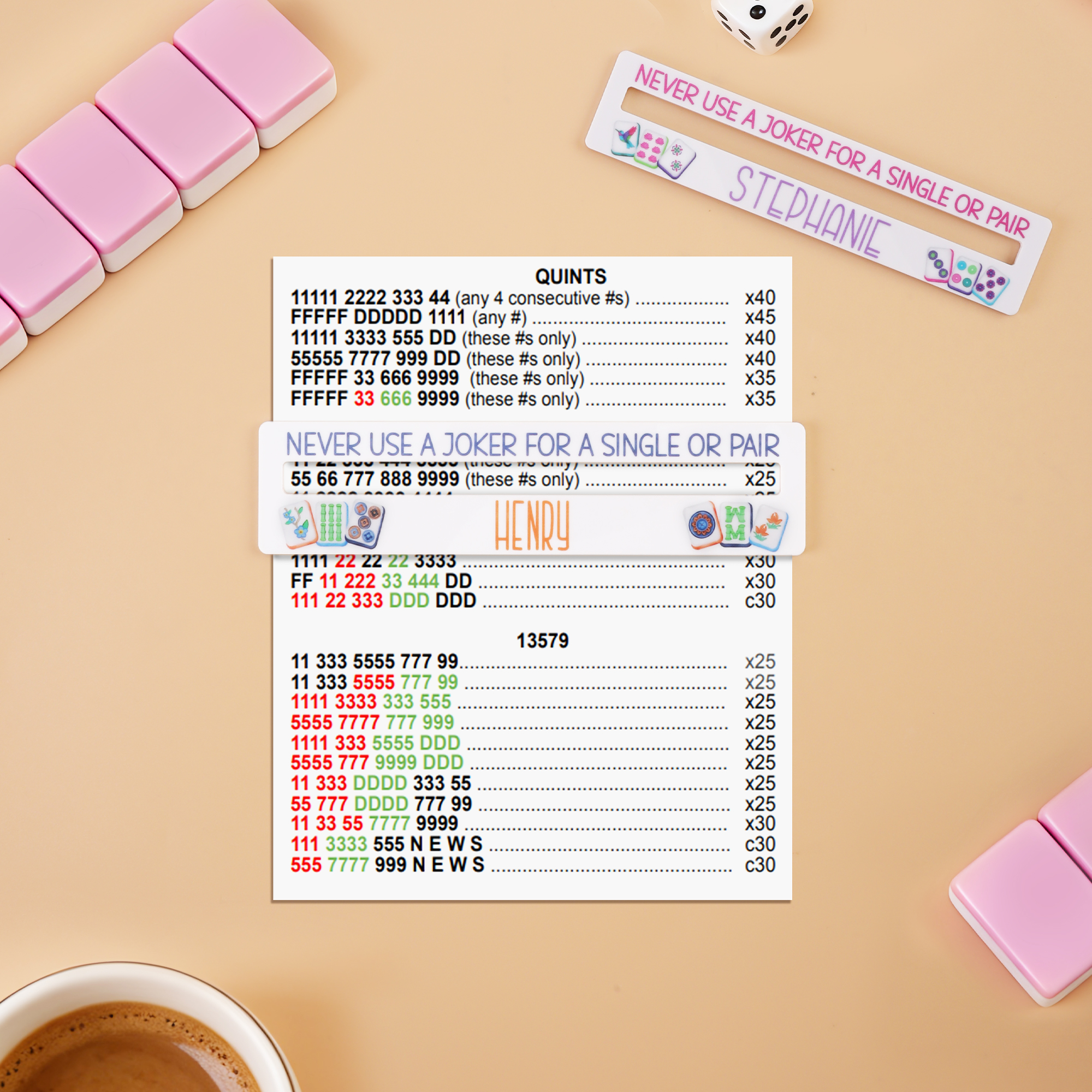Personalisierte bunte Design Acryl Mahjong Linie Leser mit Namen Mahjong Club Geburtstagsgeschenk für Mahjong-Liebhaber