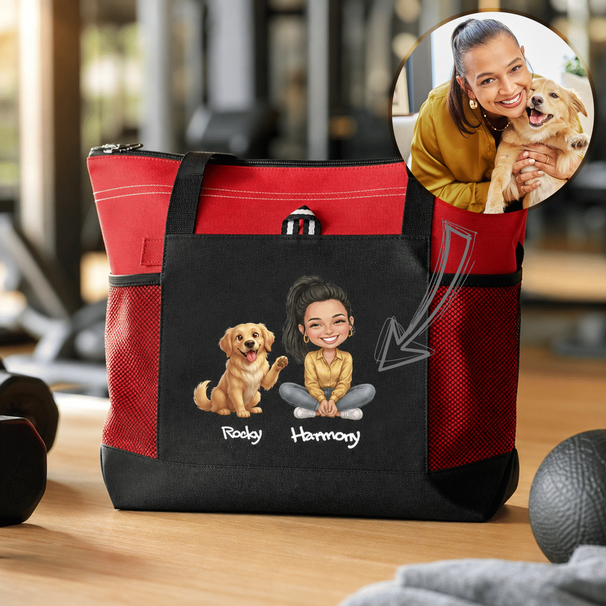 Individuell gestaltete Oxford-Tragetasche mit Cartoon-Motiv und Haustierfoto sowie Namensaufdruck – Alltagsbegleiter und Geburtstagsgeschenk für Haustierbesitzer