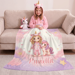Personalized Fantasy Cartoon Kid Photo Pet Companion Soft Throw Blanket with Name Home Decor Baby Shower Birthday Gift for New Parents Kids
