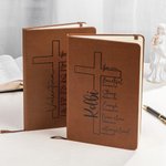 Personalized Cross of God Bible Verse A5 Leather Cover Notebook with Name Study Supplies Birthday Prayer Religious Gift for Family Friends