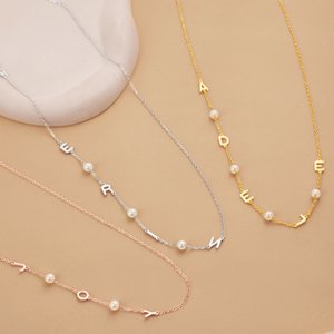 Personalised Pearl Sideways Letter Necklace Dainty Jewellery Birthday Anniversary Wedding Gift for Girlfriend Wife Sister Bride