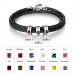 Personalised Braided Leather Birthstone Bracelet with Name