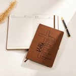Personalized Cross of God Bible Verse A5 Leather Cover Notebook with Name Study Supplies Birthday Prayer Religious Gift for Family Friends