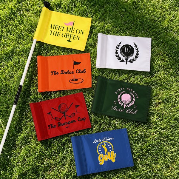 Personalised Golf Theme Pattern Pet Photo Multicolour Flag with Title and Location Course Accessories Golf Weekend Club Gift for Golf Lovers Golfers