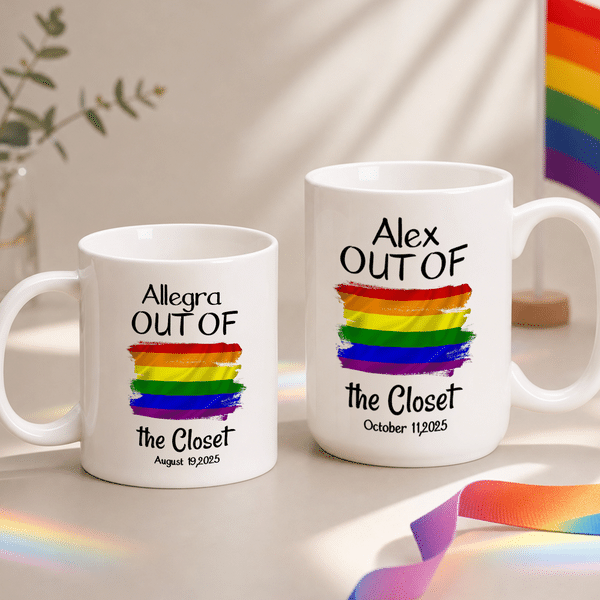 Personalised Rainbow LGBTQ 11 oz 15 oz Ceramic Mug with Name and Text Daily Use Pride Parade Anniversary Gift for LGBTQ Couple