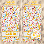 Personalised Cute Ice Cream Sun Crab Cloud Pattern Quick Dry Oversized Beach Towel with Name Beach Party Birthday Gift for Kids Friends Family