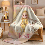 Personalized Fantasy Cartoon Kid Photo Pet Companion Soft Throw Blanket with Name Home Decor Baby Shower Birthday Gift for New Parents Kids