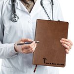 Personalised Rod of Asclepius Leather Lined Notebook with Text and 200 Pages Paper Birthday Appreciation Gift for Nurse Doctor Medical Staff