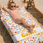 Personalised Cute Ice Cream Sun Crab Cloud Pattern Quick Dry Oversized Beach Towel with Name Beach Party Birthday Gift for Kids Friends Family