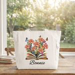 Personalised Book Birth Flowers Corduroy Tote Bag with Name Daily Use Birthday Gift for Women Girls