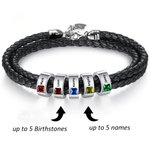 Personalised Braided Leather Birthstone Bracelet with Name