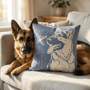 Personalized Hand-Drawn Doodle Style Pet Photo Portrait Soft Throw Pillow Cover with Name Home Decor Birthday Christmas Gift for Dog Cat Owners