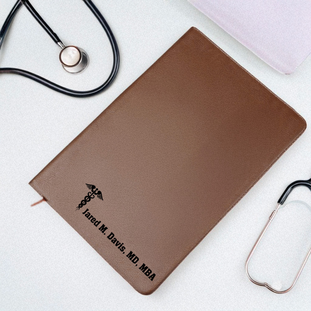 Personalisierte Rod of Asclepius Leder gefüttert Notebook mit Text und 200 Seiten Papier Geburtstag Anerkennung Geschenk für Krankenschwester Arzt medizinisches Personal