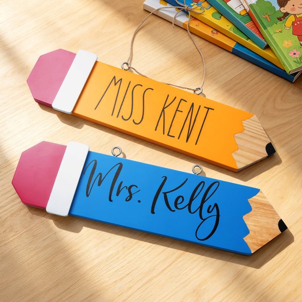 Personalised Wooden Pencil Teacher Name Sign Classroom Door Wall Decor Back to School Appreciation Teacher's Day Gift for Teachers
