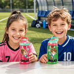 Personalized Cartoon Kid Character 16 oz Straw Water Bottle with Name and Initial Daily Use Back to School Birthday Gift for Kids Soccer Players