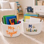 Personalized Rainbow Flower Cotton Woven Storage Basket with Text Teachers' Day Back to School Appreciation Gift for Teachers