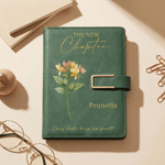 Personalized The New Chapter Birth Flower A5 PU Leather Notebook with Name and Text Retirement Birthday Gift for Retiree Bookworm