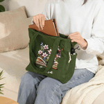 Personalised Book Birth Flowers Corduroy Tote Bag with Name Daily Use Birthday Gift for Women Girls