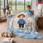 Personalized Fantasy Cartoon Kid Photo Pet Companion Soft Throw Blanket with Name Home Decor Baby Shower Birthday Gift for New Parents Kids