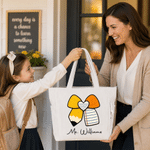 Personalised Imitation Winding Style Bow Teacher Corduroy Tote Bag with Text Daily Use Back to School Birthday Gift for Woman Teacher