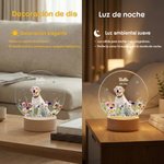 Luz nocturna LED personalizada con foto floral de mascota nombre y fecha regalo conmemorativo o de cumpleaños para dueños y amantes de los animales