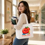Personalized Pencil Teacher Theme Design Large Capacity Corduroy Tote Bag with Title & Surname Thank You Birthday Gift for Teacher