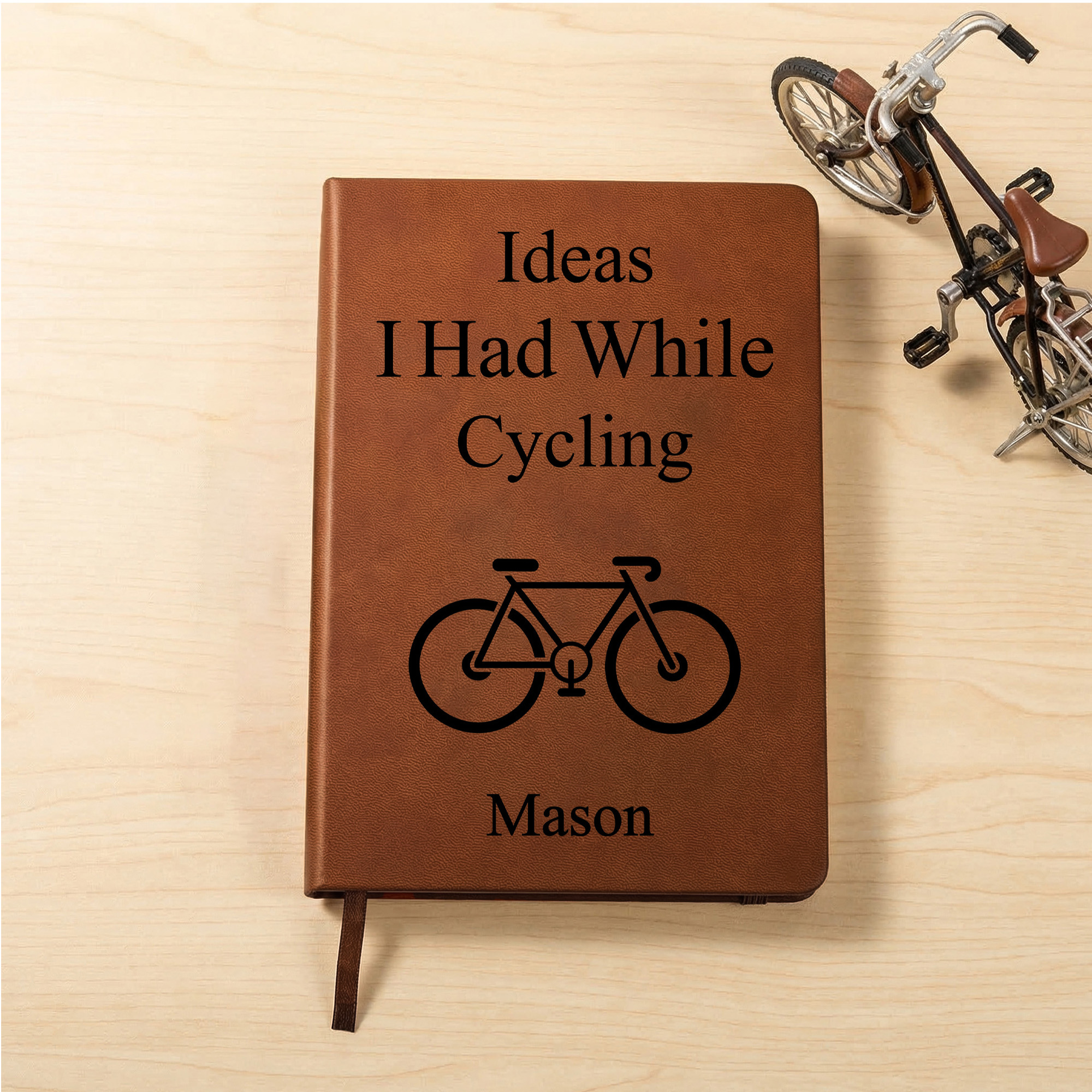 Personalisierte Ideen, die ich hatte, während Radfahren Fahrrad A5 PU Leder Notebook mit Namen täglichen Gebrauch Geburtstagsgeschenk für Fahrrad-Enthusiasten