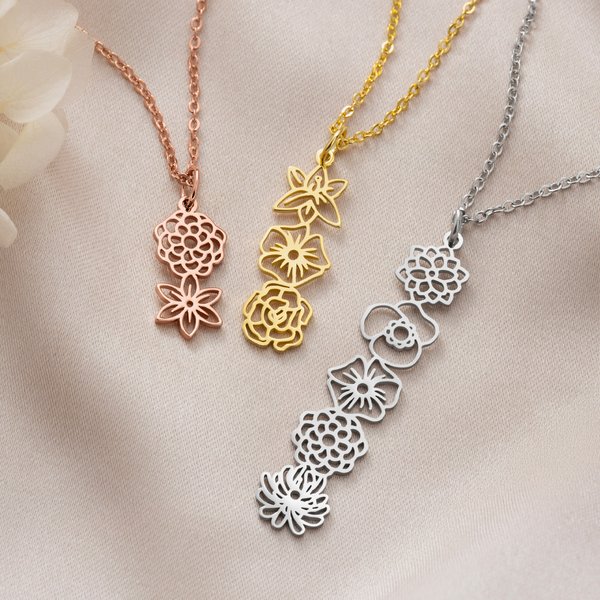 Personalised 1-6 Birth Flower Necklace Dainty Jewellery Daily Wear Birthday Gift for Women Girlfriends