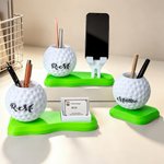 Personalized Golf Ball Pen Holder Desk Organizer with Name and Base Desk Decor Golf Weekend Birthday Gift for Golf Lovers