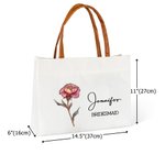Personalised Birth Flower Large Capacity Canvas Bag with Name and Text Daily Use Wedding Birthday Gift for Woman Bridesmaid