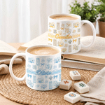 Personalised Sweet Bow Mahjong Design 11 oz 15 oz Ceramic Mug with Name Birthday Mahjong Club Gift for Mahjong Lover