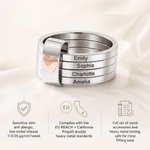 Personalized Sterling Silver Name Stacking Rings - Engraved 2-7 Bands with Heart Accent, Daily Wear Jewellery for Her