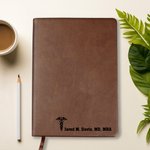Personalised Rod of Asclepius Leather Lined Notebook with Text and 200 Pages Paper Birthday Appreciation Gift for Nurse Doctor Medical Staff