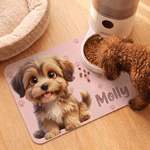 Personalised Pet Photo Paw Print Waterproof Non-Slip PU Leather Pet Food Mat with Name Home Decor Birthday Gift for Pet Lovers