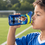 Personalized Cartoon Kid Character 16 oz Straw Water Bottle with Name and Initial Daily Use Back to School Birthday Gift for Kids Soccer Players